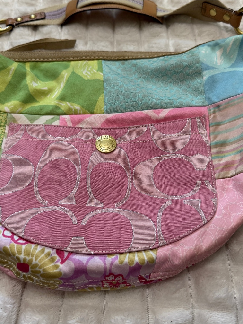 Coach Y2K 90’s Patchwork Shoulder Bag ~ Signature Print Crescent Hobo Vintage - Picture 2 of 12